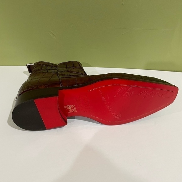 Fennix italy boot brown alligator side zipper classy fashionable red bottle sole - Picture 6 of 6